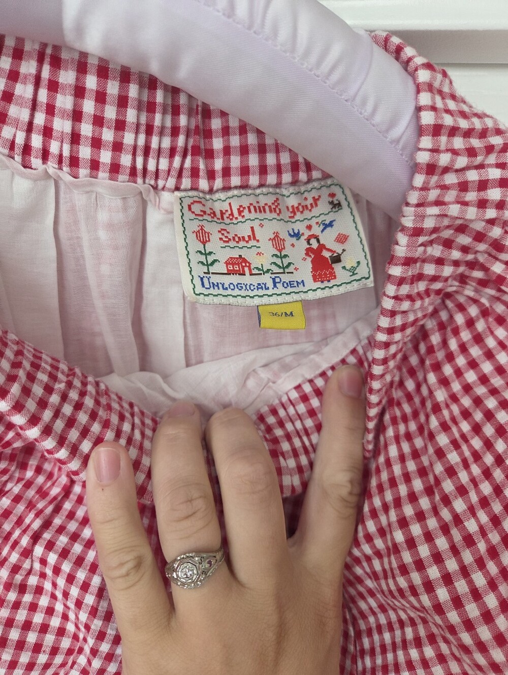 Unlogical Poem Cotton Red Gingham Victorian Inspired Pick Up Skirt Small To M - Picture 9 of 9